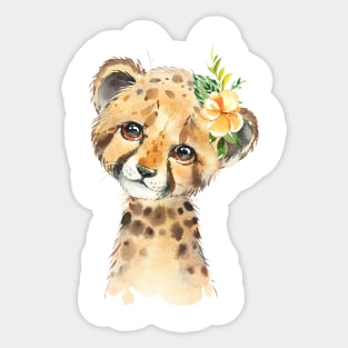 Adorable Cheetah with Flower Sticker